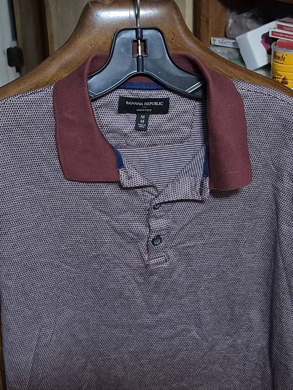 Banana Republic Men's Burgundy Polo with Contrast Collar